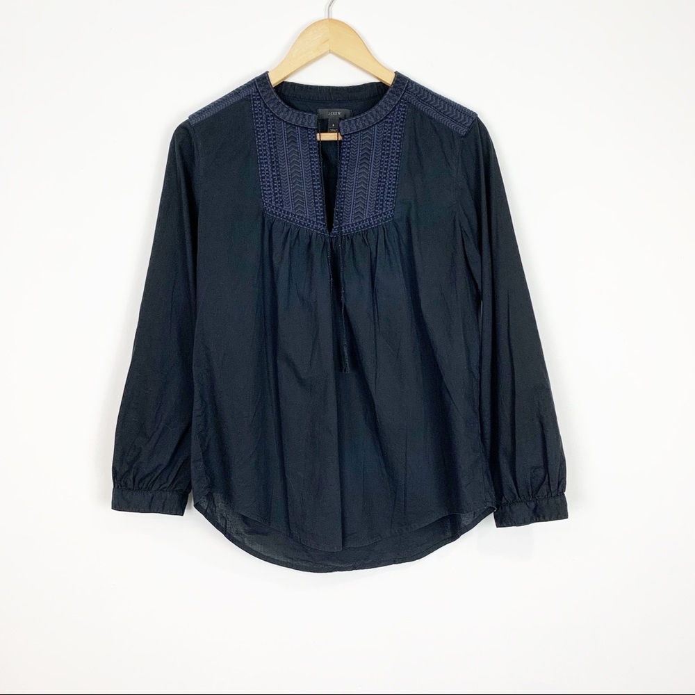 J.Crew | Black & Blue Tassel Blouse | 8